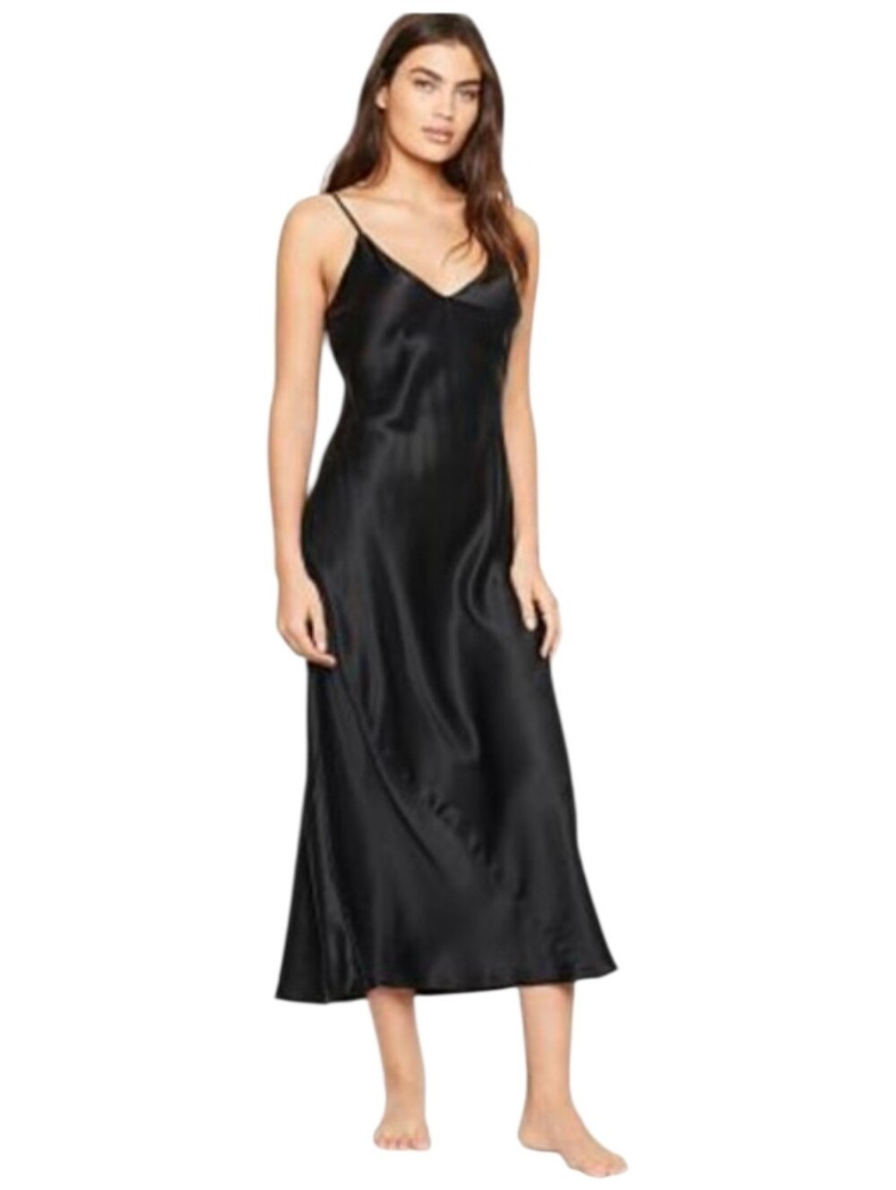 THE GAP Black Satin Bias Cut V-Neck Maxi Slip Dress